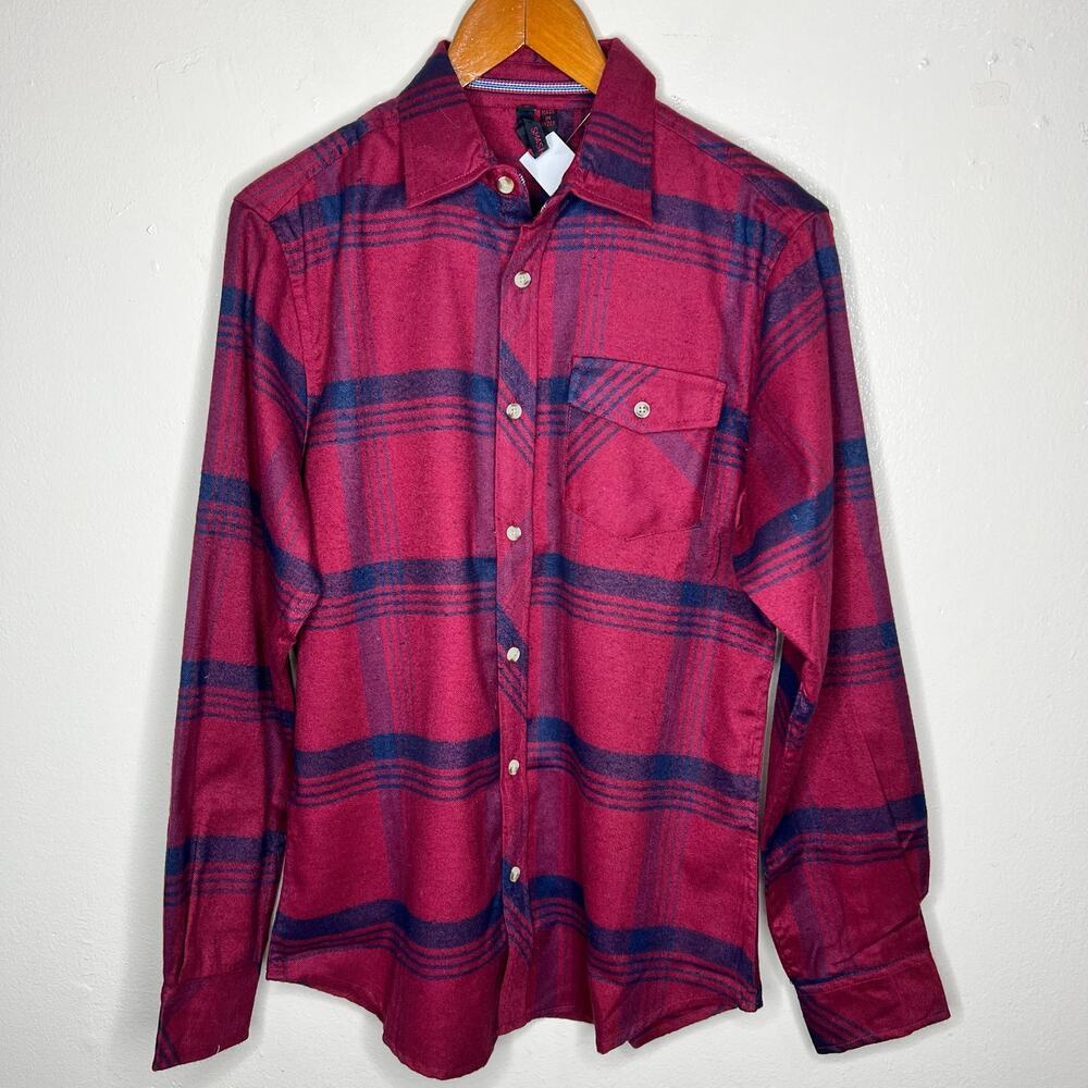 SMASH Flannel Shirt Small Mens Button Up Red Blue Plaid Long Sleeve Preppy New